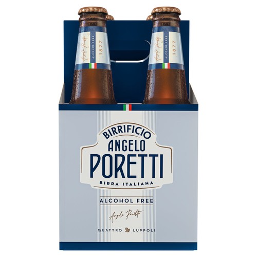Birrificio Poretti alcohol-free beer 0.5% bottle, imported from the UK