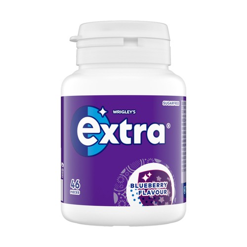 Wrigley's Extra blueberry sugarfree chewing gum in glass bottle - British product
