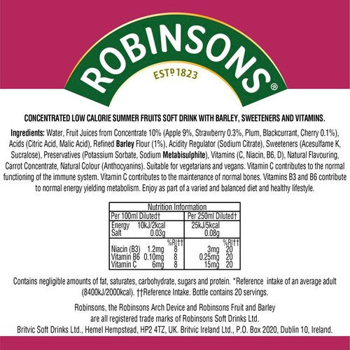Robinsons Summer Fruits squash 1L, imported from the UK