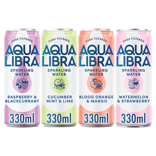 Aqua Libra variety pack flavoured sparkling water 12 x 330ml cans - British product