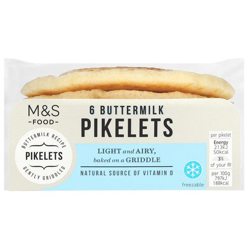M&S buttermilk pikelets 6 per pack, imported from the UK
