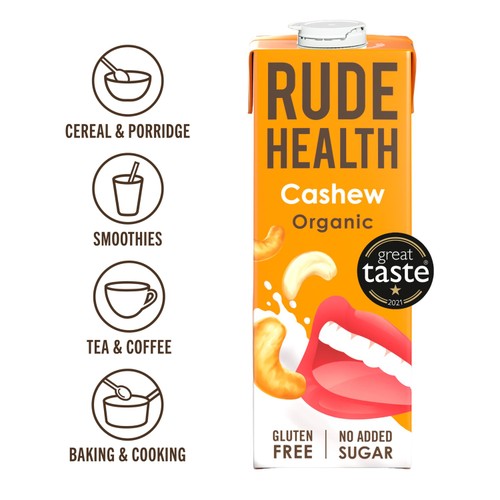 Rude Health Organic Cashew Drink Longlife 1L, imported from the UK