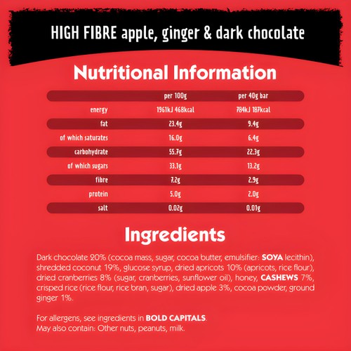 Eat Natural Apple Ginger Dark Chocolate Bars 3 x 40g - British product