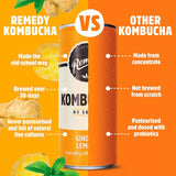 Remedy ginger lemon kombucha 4 x 330ml, imported from the UK