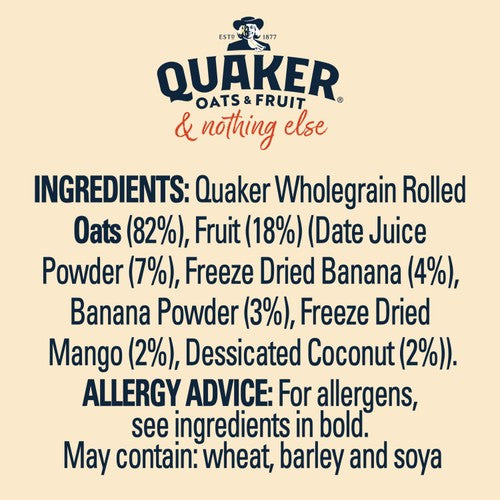Quaker Exotic Fruits porridge sachets 33g, imported from the UK