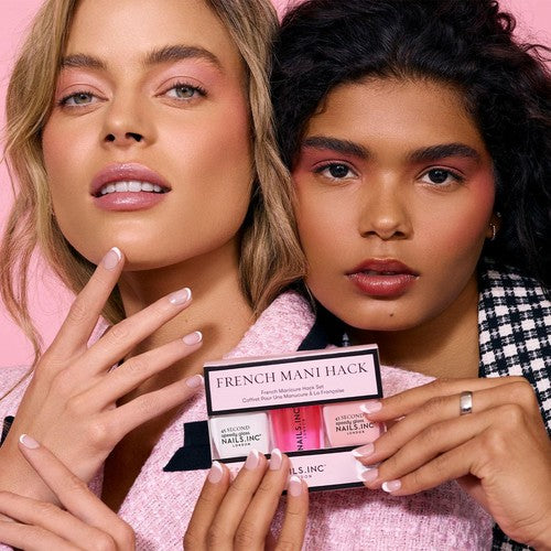 Nails Inc French Mani Hack Duo Nail Polish sheer pink and bold white shades 28ml, imported from the UK