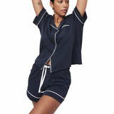 M&S Cotton Modal Revere Shortie Set, XL, Navy