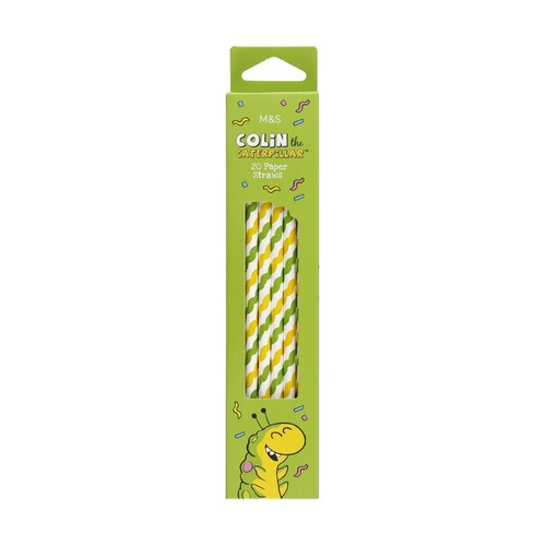 M&S Colin Caterpillar paper straws 20 pack, imported from the UK