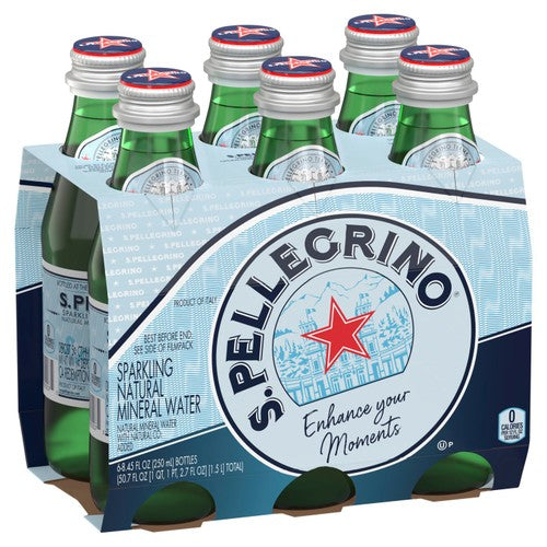 San Pellegrino sparkling natural mineral water 6x250ml glass bottles (British brand)