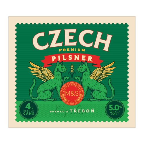 M&S Czech Pilsner Lager 4 x 330ml cans, imported from the UK