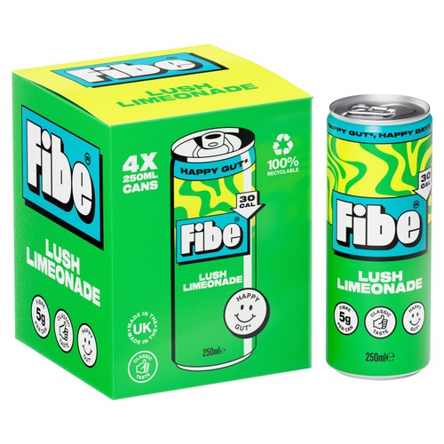 Fibe Lush Limeonade lemonade in 4 x 250ml cans - British product