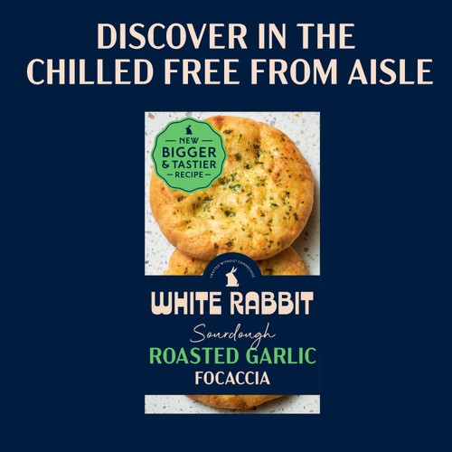 White Rabbit gluten-free roasted garlic focaccia 2 x 135g (British brand)