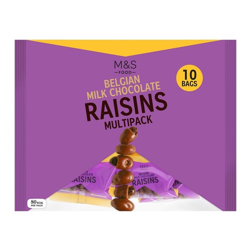 M&S Belgian Milk Chocolate Raisins 10x18g, imported from the UK