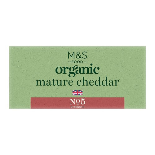 M&S organic British mature cheddar cheese 350g, imported from the UK