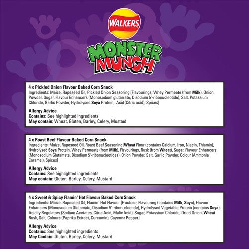 Walkers Monster Munch Variety Multipack 12 x 20g packets (British brand)