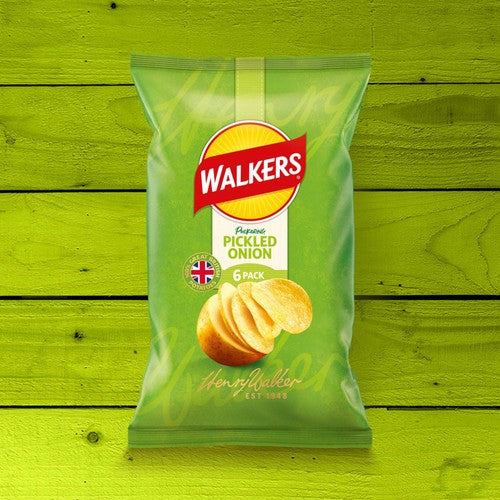 Walkers pickled onion crisps 6-bag multipack (British brand)