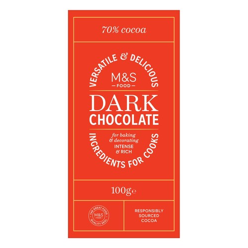 M&S 70% dark chocolate bar 100g, imported from the UK