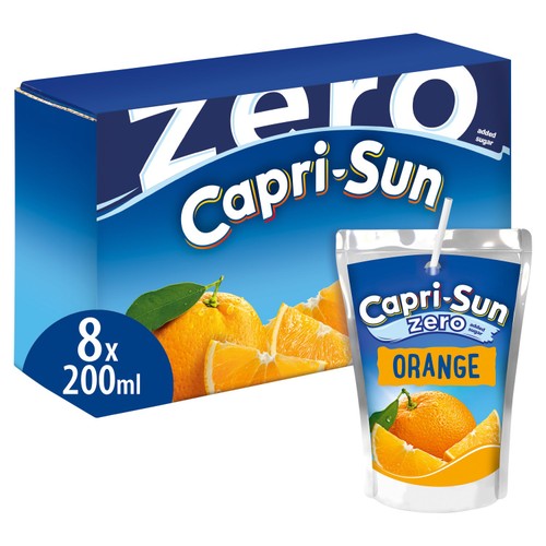 Capri Sun orange zero sugar fruit juice drink pouch 200ml - British product