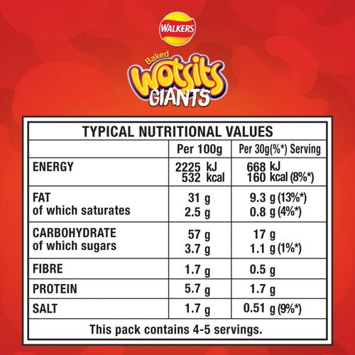 Wotsits Giants baked corn puffs sweet and spicy Flamin' Hot flavour 130g (British brand)