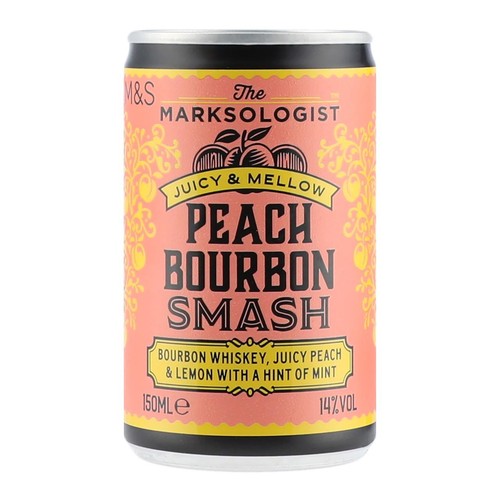 M&S Peach Bourbon Smash cocktail can, imported from the UK