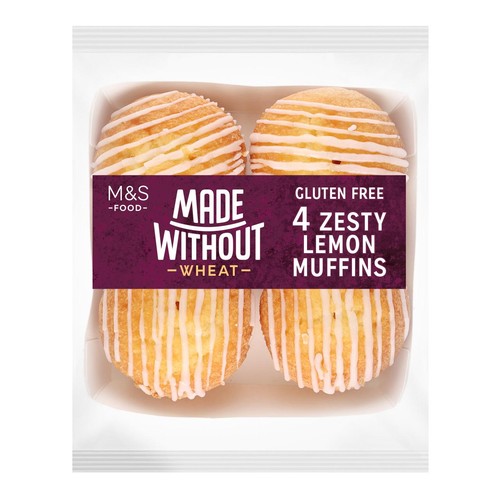 M&S zesty lemon gluten free muffins pack of 4, imported from the UK