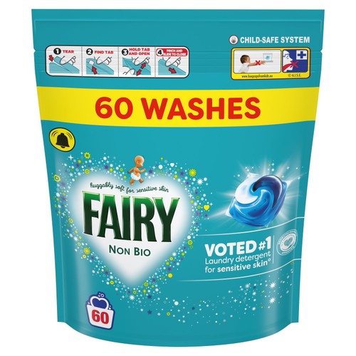 Fairy non bio washing capsules sensitive skin 60 washes - British product