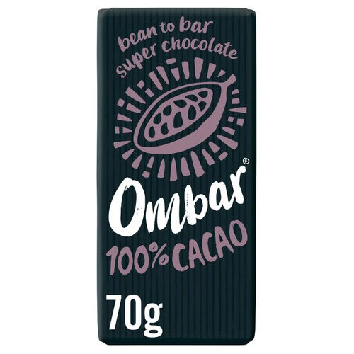 OMBAR 100% Cacao dark chocolate bar 70g, imported from the UK