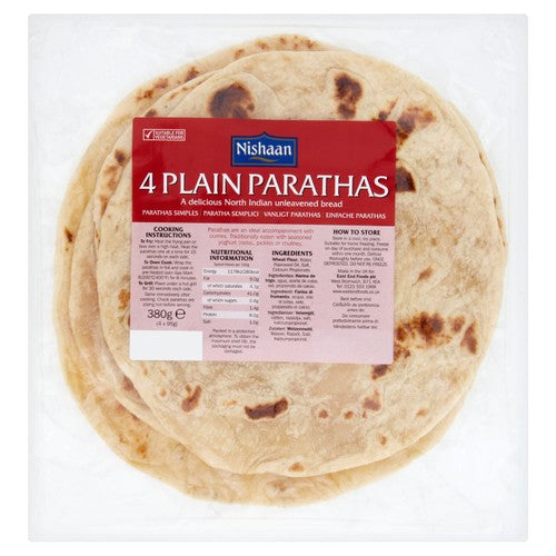 Nishaan plain parathas 380g, imported from the UK