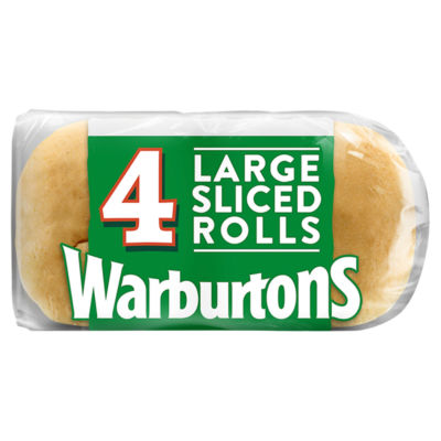 Warburtons large sliced white rolls 4 pack (British brand)