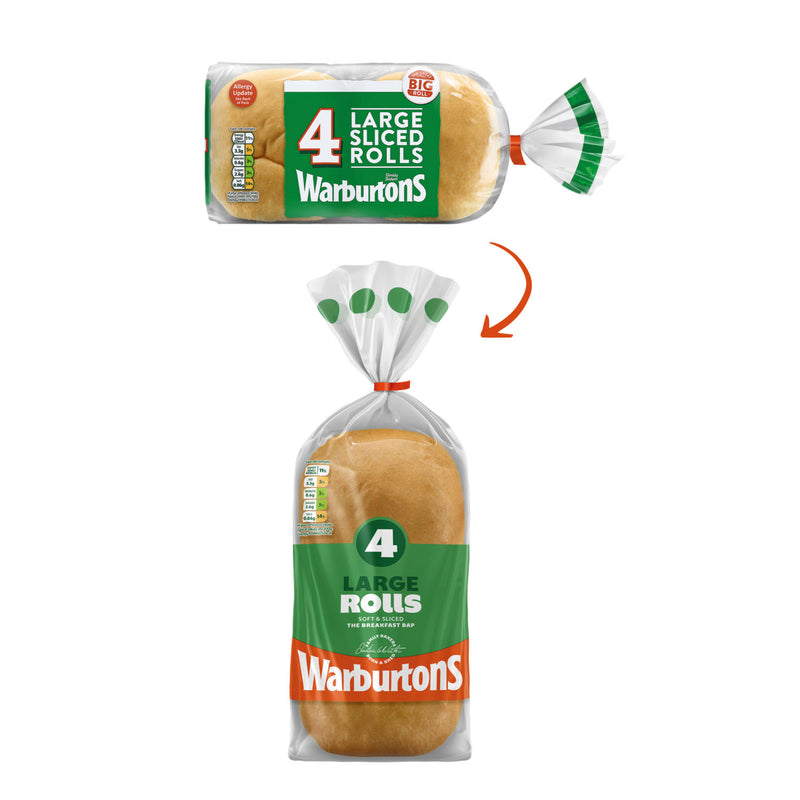 Warburtons large sliced white rolls 4 pack (British brand)