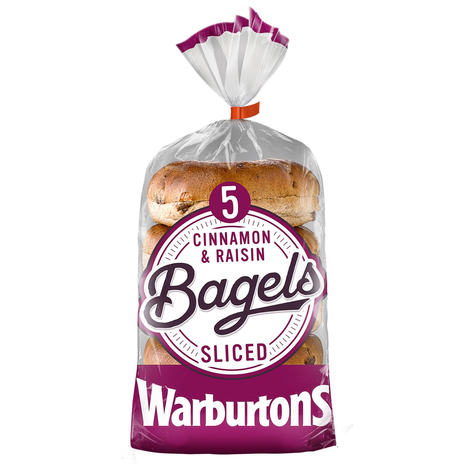 Warburtons cinnamon raisin sliced bagels 5 pack (British brand)