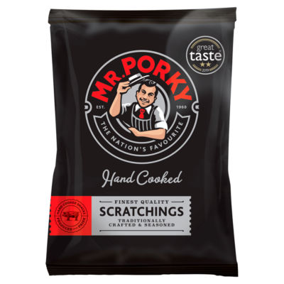 Mr Porky hand cooked scratchings 40g, imported from the UK