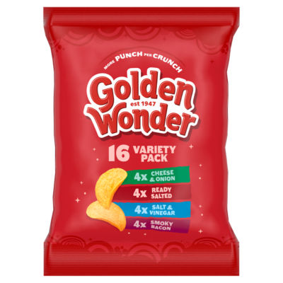 Golden Wonder variety pack 16x25g crisps, imported from the UK