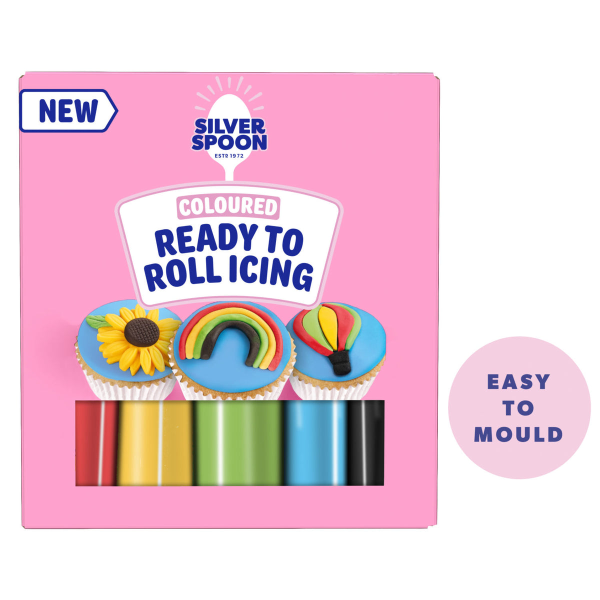 Silver Spoon coloured ready-to-roll icing 5 x 100g (British brand)