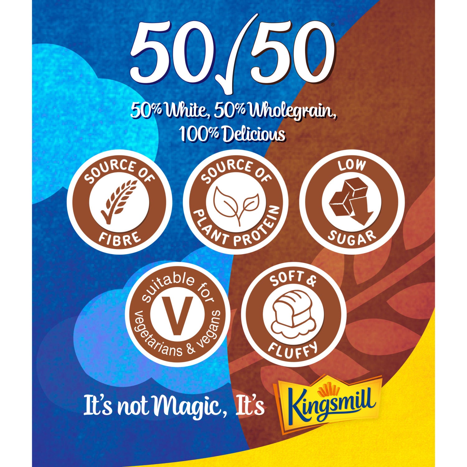 Kingsmill 50/50 thick sliced bread loaf 800g, UK version