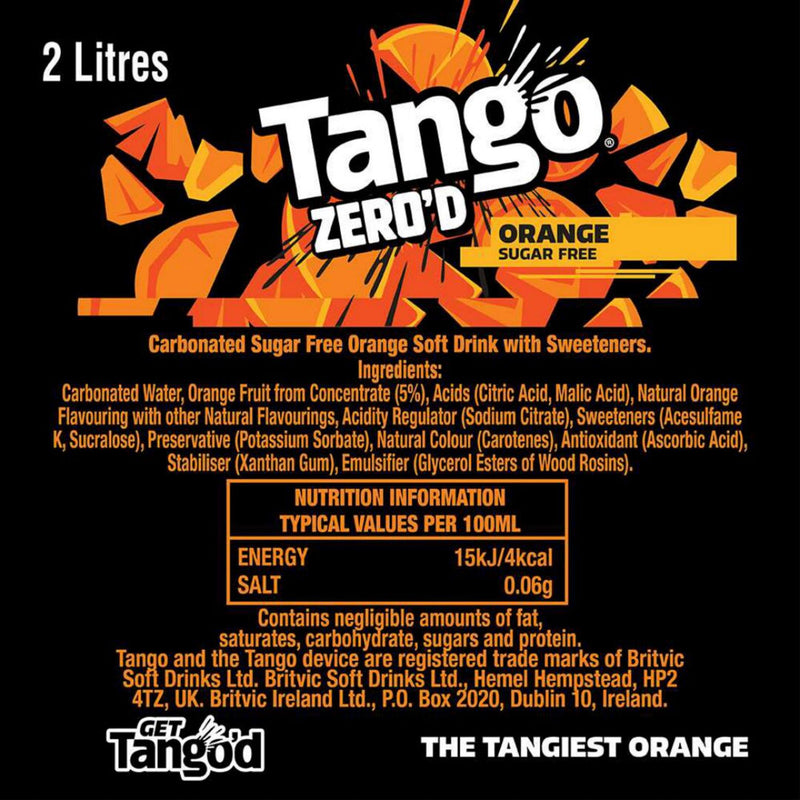 Tango Orange Sugar Free carbonated soft drink 2L (British brand)