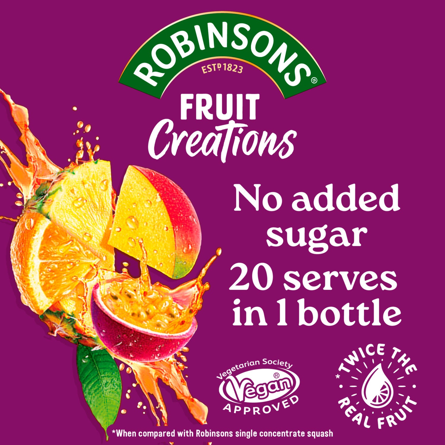 Robinsons Pineapple, Mango & Passion Fruit squash 1L, imported from the UK