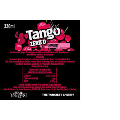 Tango Zero'd Cherry sugar free cans 24 x 330ml - British product