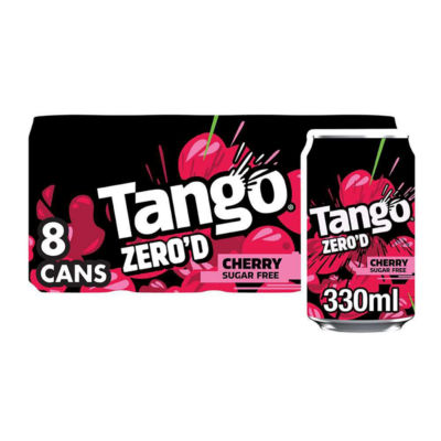 Tango Zero Cherry soft drink 8 x 330ml cans, imported from the UK