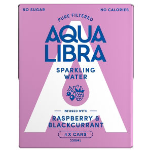 Aqua Libra Sparkling Water Raspberry & Blackcurrant Fruit Drink 4 x 330ml