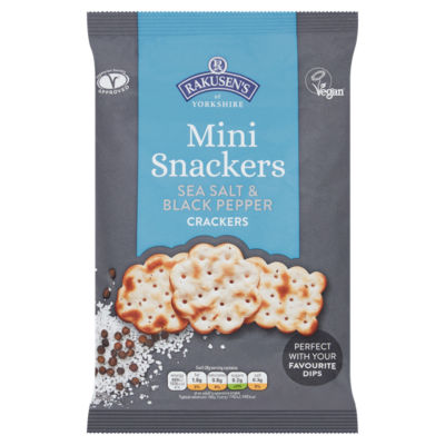 Rakusens Mini Snackers sea salt black pepper crackers 85g (British brand)