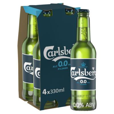 ASDA Carlsberg 0,0% Alcohol Free Lager Beer Bottles 4x330ml- Buy online at McGrocer