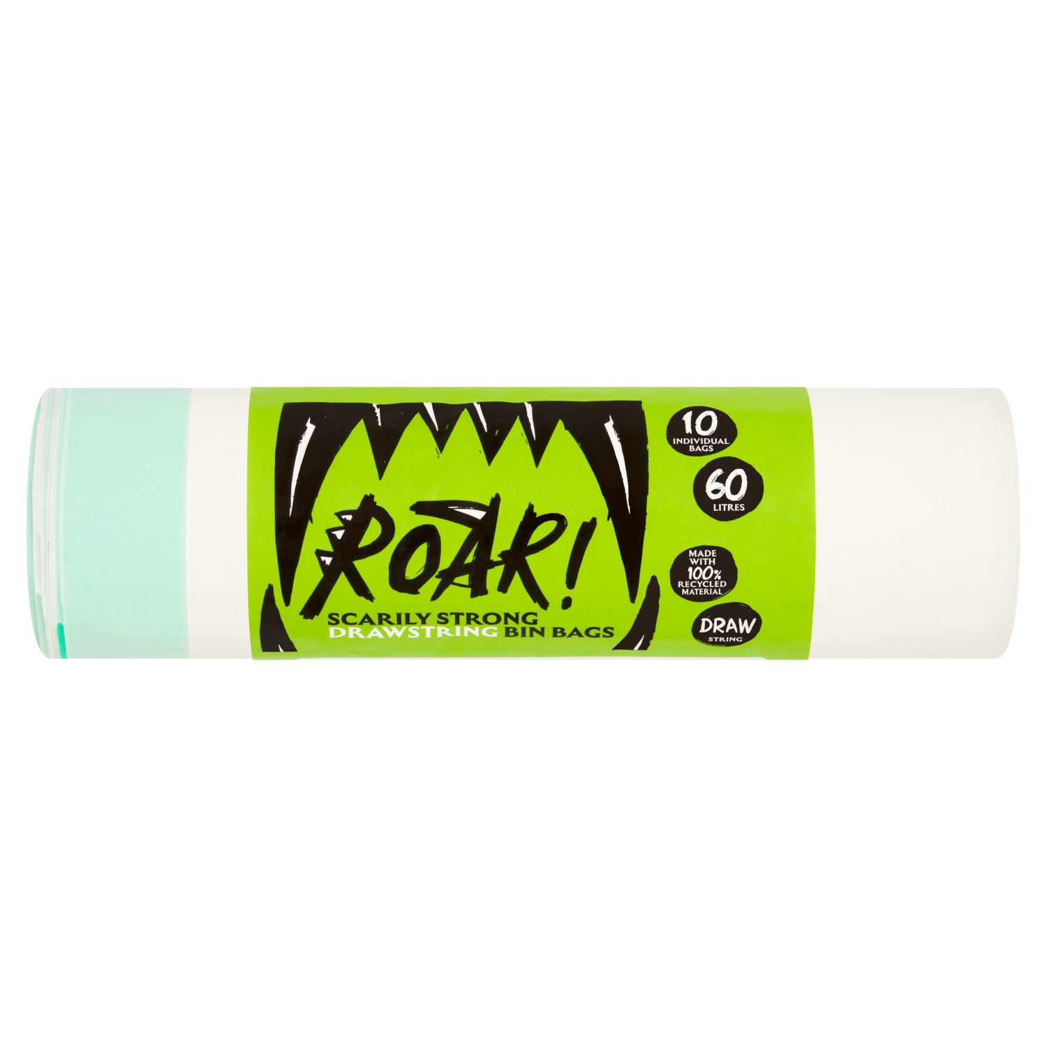 Roar Drawstring Bin Bags 10 pack 60 Litres, imported from the UK