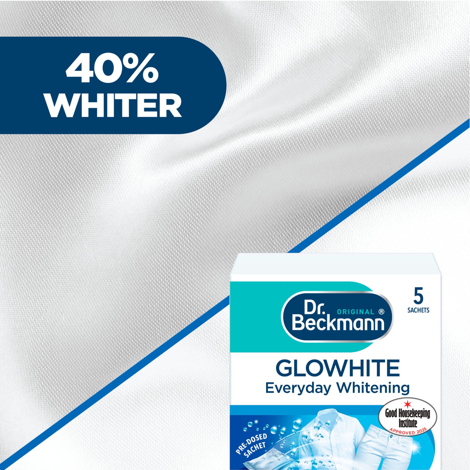 Dr. Beckmann GloWhite laundry whitening powder 5 x 40g - British product