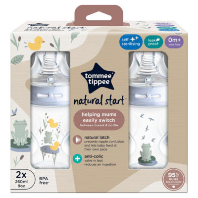 ASDA Tommee Tippee Natural Start Anti-Colic Baby Bottles Pond Blue 0m+ 2x 260ml- Buy online at McGrocer