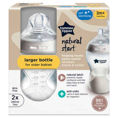 ASDA Tommee Tippee Natural Start Anti-Colic Baby Bottles 2-Pack 340ml Medium Flow- Buy online at McGrocer