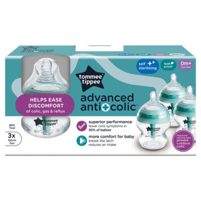ASDA Tommee Tippee 3 x 150ml Advanced Anti-Colic Baby Bottles with Breast-Like Teats (0+ months)- Buy online at McGrocer