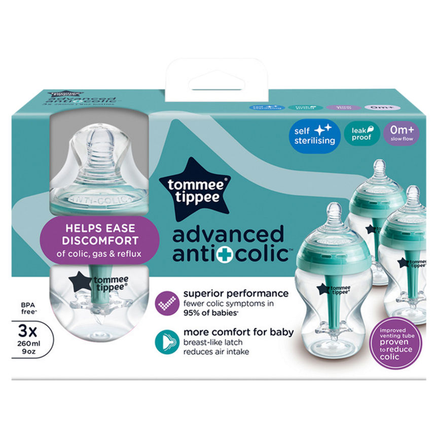 Tommee Tippee Closer to Nature 3 Anti-Colic Baby Bottles 0+ Months GOODS ASDA   