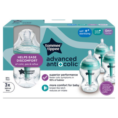 Tommee Tippee 3 biberones anticólicos avanzados de 260 ml con tetinas que imitan el pecho materno