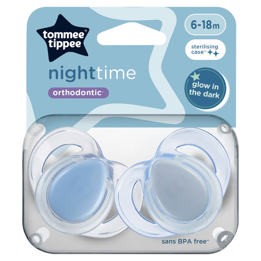 Tommee Tippee Closer to Nature Night Time 2 Orthodontic Soothers 6 to 18m